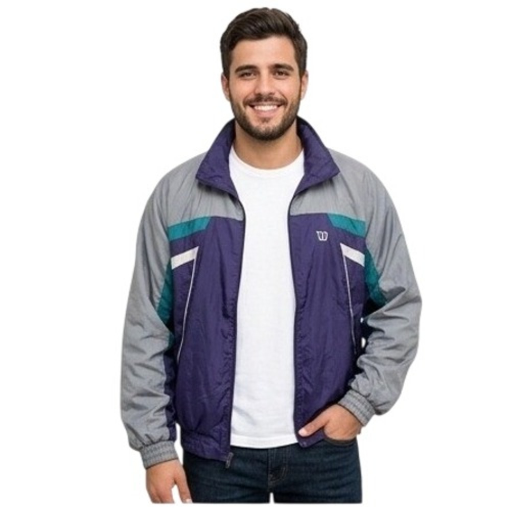 Vintage 90s Wilson Advantage Windbreaker Jacket Retro Sport Colorblock Zip Up XL